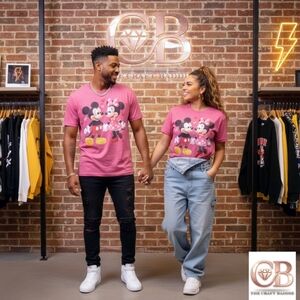 UNISEX DISNEY MICKEY AND MINNIE VALENTINE COUPLES TEE HEATHER RED CUSTOM PRINTED